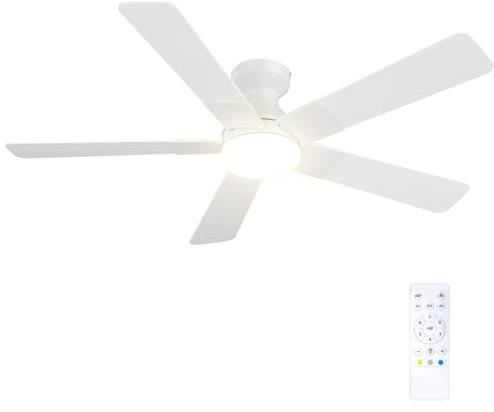 Passky Ventilatore da Soffitto con Luce LED Telecomando 132cm Bianco | 5 Pale Doppia Faccia Silenzioso Motore DC Timer 3 Temperature Colore 6 Velocità Reversibile Estate Inverno Int/Ext Casa