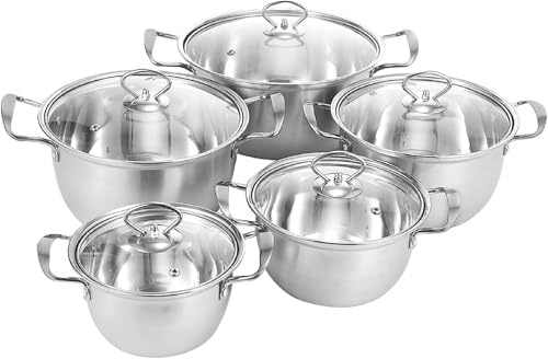 EVERGOODS Stainless Steel Hot Pot Glass Lid Induction Compatible Kitchen | Soup Cooking Vessel durable stainless steel construction heat resistant handles clear lid design for gas electric hob