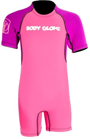 Body Glove Child's Back Zip Pro 3 Spring Suit, Violet/Pink, C4 2mm - Kids Suit Girls Swim Wear Shorty Sleeve Neoprene Open Water Thermal Short Pants Legs One Piece Childrens Bodysuit