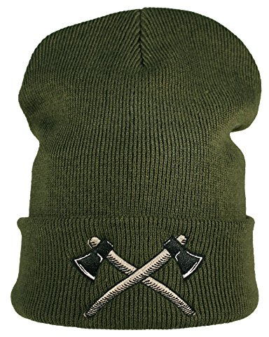 Strickmütze: AXT - Holzfäller Wald - Wollmütze/Wintermütze / Rollmütze/Long Beanie/Mütze / Seemannsmütze/Unisex Herren Damen/Cool Design Logo Bestickt/Männer Frauen, Moos Grün, Einheitsgröße