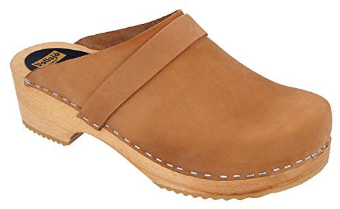 Vollsjö Dame Holzschuhe Leder Clogs EU, Hellbraun,36