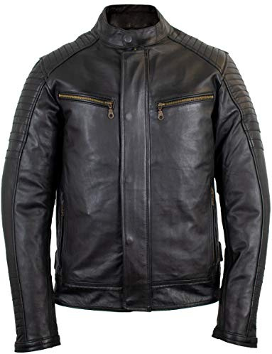 Herren Biker Motorrad Jacke Lederjacke mit Protektoren, Rindsleder