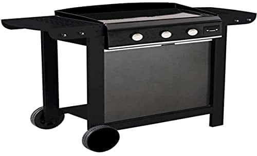 Cook'in garden - Plancha gaz sur chariot - 3 Brûleurs en acier émaillé - Récupérateur de Graisse Amovible - Allumage intégré