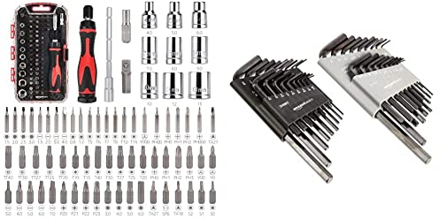 Amazon Basics 73-Piece Magnetic Ratchet Wrench and Screwdriver Set & 36-Piece Allen Wrench/Hex Key Set - Inch/SAE and Metric
