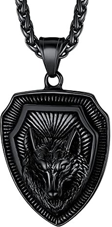 Richsteel Schwarz Wolf Anhänger Halskette für Herren Männer Punk Gotik Wolf Halskette mit Geschenkebox für Freunden Ehemann