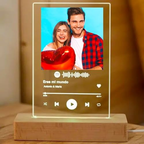 Transparent Gift Lámpara Personalizada con Foto y Canción Spotify. Lámparas Personalizadas Luz LED. Regalos Originales para Parejas, Amigas y Familia. Regalos Personalizados Cumpleaños. Redes Sociales