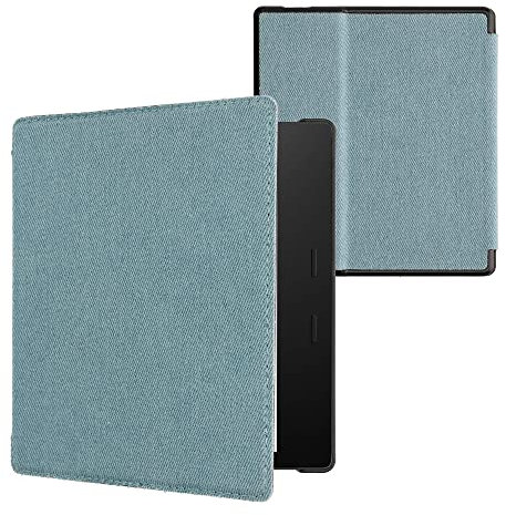 kwmobile Cover Compatible with Amazon Kindle Oasis 10. Generation - Case for E-Reader - Denim Look Fabric Flip Case - Light Blue