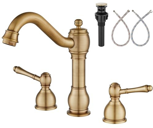 Aolemi Robinet d'évier de salle de bain en laiton antique de 20,3 cm - Double poignée à 3 trous - Mitigeur de lavabo avec bonde pop-up, Robinetterie Salle de Bain