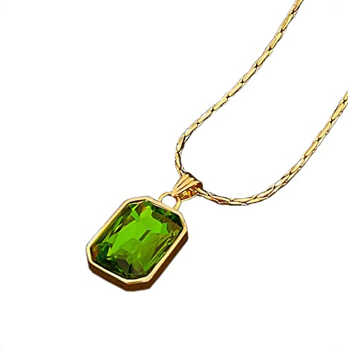 KONFEN Goldkette Damen, 18K Gold Halskette Grün Kristall Anhänger Halsketten, Y Gold Kette mit Grünem Stein, Schmuck Geschenke für Mädchen Frauen Frau Valentinstag Jubiläum Geburtstag
