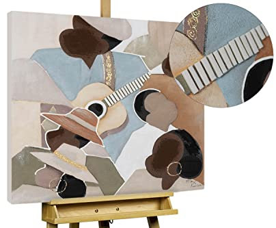 KunstLoft Leinwandbild | 100% HANDGEMALT | 80x80cm | Gemälde 'Connected through Music' | Personen | Pastell Braun | Wandbild Wohnzimmer