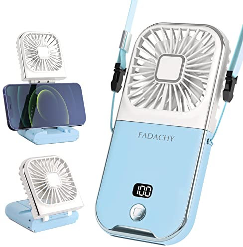 FADACHY Portable Mini Blue Handheld USB Rechargeable 4-Speed Fan with 3000mAh Battery, Foldable, Low Noise, Perfect for Desk Office, Outdoor, Travel