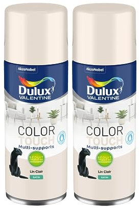 Dulux Valentine Peinture Intérieure et Extérieure Aérosol Color Touch - Satin Lin Clair 400 ml - Lot de 2