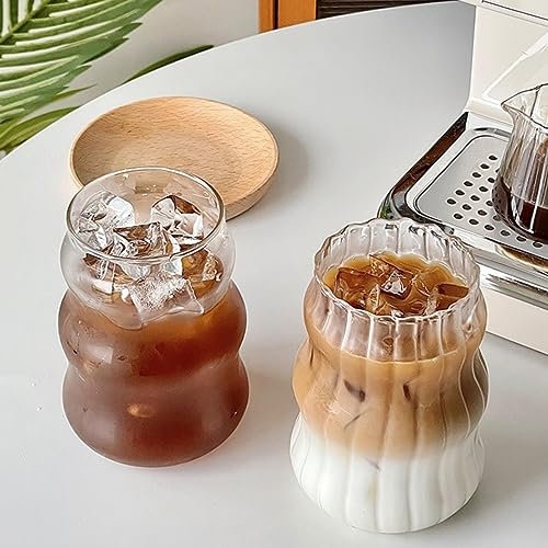 2 bicchieri in vetro a coste, 510 ml, stile vintage, bicchieri da cocktail ondulati, per caffè freddo, succhi di frutta, bevande, latte e bicchiere per caffe
