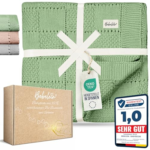 Bebelein® Babydecke [100% Bio Baumwolle] 90x110cm aus Spanien *Sommerdecke Frühlingsdecke* Kuscheldecke Kinderwagen Baby Erstausstattung Neugeborene Schmusedecke Neugeborenen Geschenk (Waldgrün)