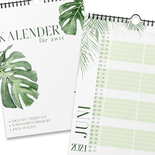 Kalender 2024 Wandkalender (Monatskalender im A4 Hochformat) - Monatskalender 2024 für das ganze Jahr von Januar bis Dezember mit Ferienübersicht - Ideal als Paarkalender oder Familienplaner