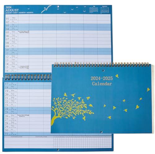 Kalender 2024 2025 Wandkalender mit 6 Spalten & Gewohnheits-Tracker, Familienkalender 2024/25 im A3 oder A4, Stundenplan mit Notizen, Groß Monatskalender Aug.24 – Dez.25 für Büro Schule Familie