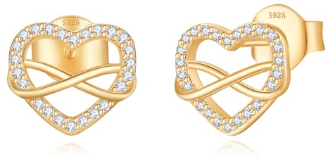 Jrêveinfini Unendlichkeitszeichen Ohrringe Gold Silber 925 Damen, Modeschmuck Herz Ohrstecker Mädchen, Hypoallergene Nickelfreie Ohrringe Damen Geschenke für Frauen Mama Zum Muttertag
