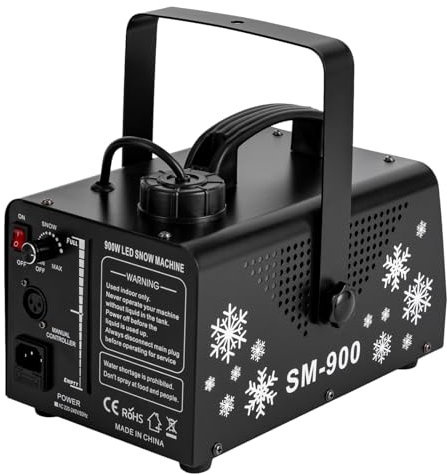 WOLEGM Schneemaschine, 900W Snow Machine mit Fernbedienung, 12 LED-Lichtfarben und 3 Beleuchtungsmodi für Halloween, Weihnachten, Hochzeit