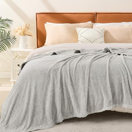 EMME Gewebte Baumwolle Muslin Decke Sofadecke tagesdecke, 200 x 230cm,Fleece Flauschig Kuscheldecke für Couch Weich Leichte Atmungsaktive Decke Überwurfdecke,Grau
