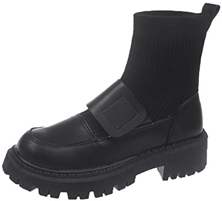 Genérico Zapatos Lluvia Mujer Zapatos Mujer OtoñO Invierno Zapatos de Cuero de Tobillo de de Tacones Gruesos Botas Romanas de Mujer Casual Botas de Mujer Botines Media CañA Mujer Skecher (Black, 39)