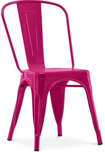 Iconik Interior Tolix Style Chaise de Salle à Manger - Design Industriel - Acier - Nouvelle édition - Stylix Fuchsia
