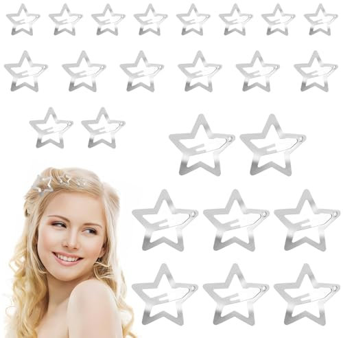 iwontalersy 24 Forcina a Forma di Stella D'argento,Fermagli per Capelli a Forma di Stella,Mollette Capelli per Donne Bambina