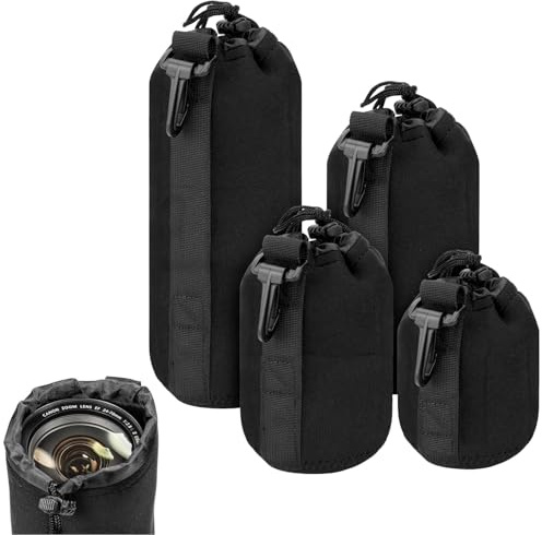 BAOSROY Linspåsar, objektivfodral, kameraobjektivfodral, skyddande objektivfodral, objektivväska, väska för objektiv, väskväska, vattentåligt fodral, Svart, 4PC(S.M.L.XL), Rymmer: