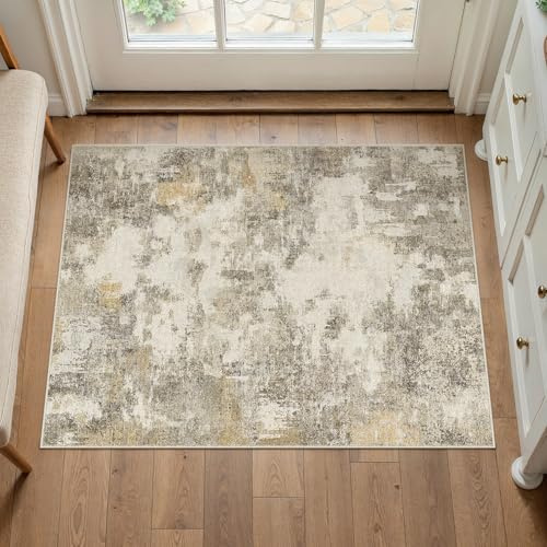 PureCozy FußMatte 60x90 cm Braun-Grau Abstraktes Teppich, Schlafzimmer Waschbare Kurzflor Boho Carpet,Langlebig und Pflegeleicht, Orientalisch Ethno Muster, Balkon Wintergarten Rug