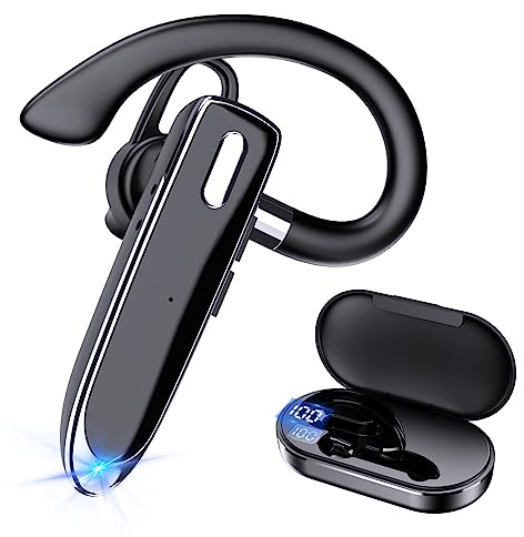 Single Ear Bluetooth Business Headset, Wireless Earpiece with Microphone, Mono Bluetooth Earbud with 800mAh Charging Case, 100H Standby Time, Headphones for Work, Trucker, Office (Deep black)