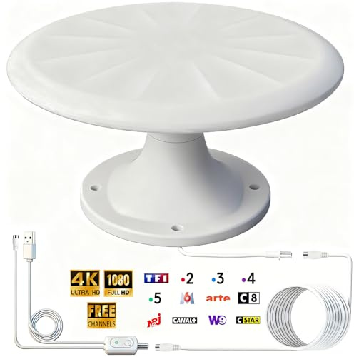CSUXYD Antenne TV Exterieure Puissante, Antennes TNT Exterieur Puissante | Réception Omnidirectionnelle 720° Antenne TV Exterieur, pour Camping Car, Caravane, Fourgon, Van, Camion, Bateau, 35FT Câble