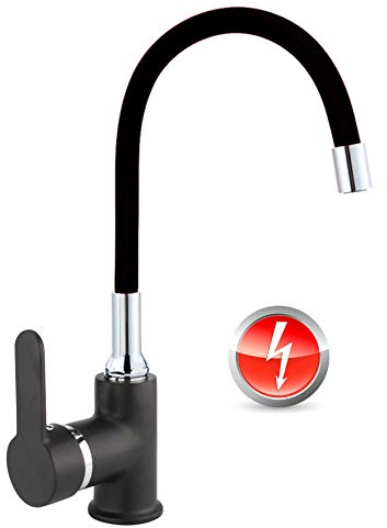ATCO® BLACK Niederdruck Spültischarmatur FLAMINGO Küchenarmatur Spüle Spültisch Einhandmischer Wasserhahn Armatur Küche flexibler Auslauf schwarz