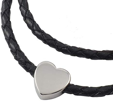 König Design Lederkette Anhänger mit Herz Lederband Leder-Armband 4 mm Damen Halskette Schwarz 45 cm lang mit Karabinerverschluss geflochten