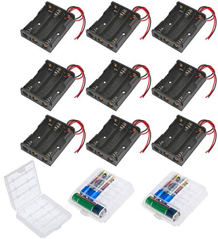HUAZIZ 9PCS 3 x 1,5V AA Support de Batterie, Support Piles AA, 3AA Battery Holder Box Case + 3Pcs AA Boîte à Piles en Plastique, Batterie Stockage Boite Coffre Support (Transparent)