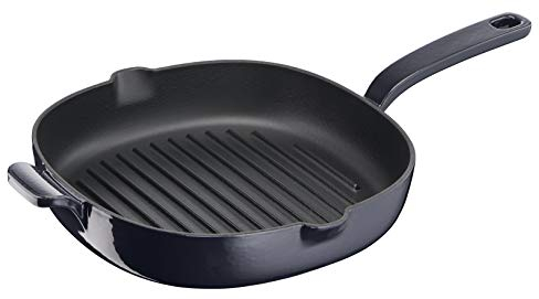 Lagostina Tradizione Grill in Ghisa Smaltata 26 x 26 cm, Griglia Induzione, Gas e Forno fino a 220 °C, Pentola per Grigliare Carne, Pesce e Pane, Bistecchiera e Piastra Panini con Fondo in Rilievo