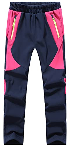DAFENP Kinder Softshellhose Skihose Warm Gefüttert Thermohose Winter Wasserdicht Winddicht Schneehose Jungen Mädchen Wanderhose KZ2001-Pink-M