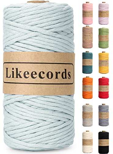 Likeecords 4mm Single Strand Macrame Cord 80m Colored Macrame Rope, Cotton Rope Macrame Yarn, Colorful Cotton Craft Cord Wall Hangings, Plant Hangers, Crafts(Sky Blue)