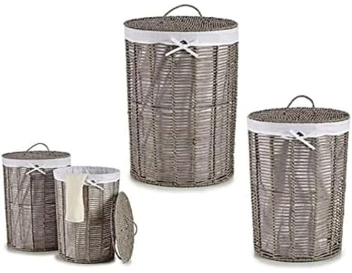 Wäschekorb aus grauem Weidenstoff (2 Stück) (44 x 56 x 44 cm) (39 x 39 x 50,5 cm)