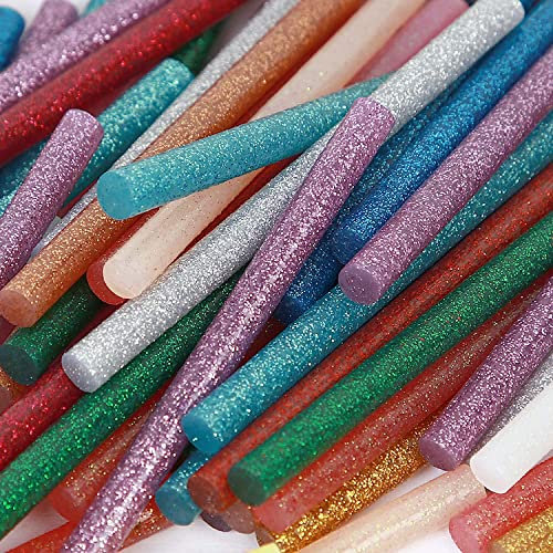 WANGZAIZAI Glue Sticks, 90 Pieces, Colourful Hot Glue Sticks, Glue Sticks, 7 x 100 mm Glue Sticks, Transparent Glitter Glue Sticks, Hot Glue Cartridges for Hot Glue Gun Art DIY Colour Random