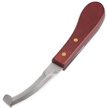 Outil de Coupe de Sabot pour Cheval, Couteau à Sabot en Acier Inoxydable Manche en Bois de Caoutchouc, Couteau à Sabot Double Tranchant Lame Double Face Main Droite
