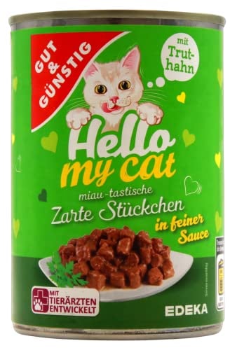 Gut & Günstig Hello My cat Zarte Stückchen in feiner Sauce mit Truthahn, 20er Pack (20 x 415g)