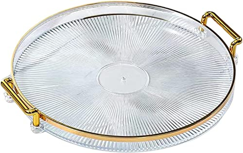 Plateau de service rond avec poignées, plateau décoratif acrylique pour thé au café, plateau de service alimentaire de luxe réutilisable pour Restaurant à la maison (Clair)