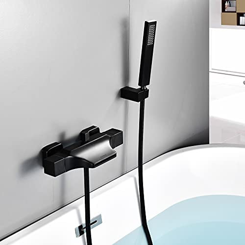 DERBUT Mitigeur Bain Douche Cascade Noir mitigeur Baignoire Douche mitigeur pour robinets Baignoire avec mitigeur Douche Bec de Remplissage Froid et Chaud