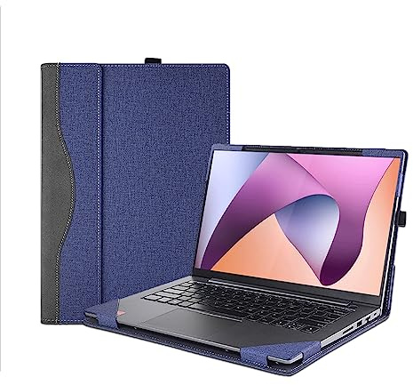 2023 Laptop Case Cover for 14-inch Lenovo IdeaPad Flex 5 14ALC7 14IAU7 14IRU8 14ABR8 Notebook Sleeve,PU Leather 2 in 1 Laptop Protective Bag with Pen Holder and Heat Dissipation Hole (Dark Blue)