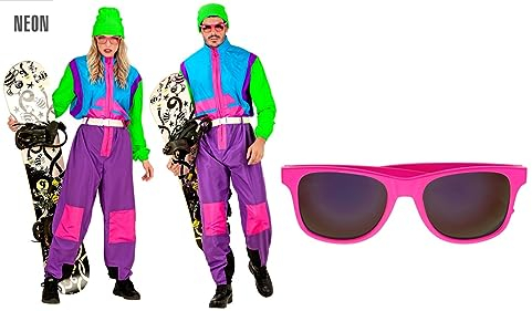 80er Offset-Snowboarder-Anzug – Ski Anzug Unisex Gr. S - XXL mit pinker Brille M - 170-175cm
