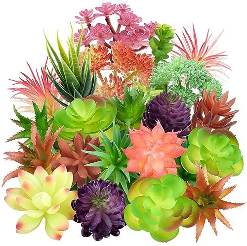 QUOZUO Succulents Plants Artificial, 22PCS Mini Artificial Succulents, Fake Succulents Plant for DIY Crafting Home Garden Office Party Decoration, Colorful