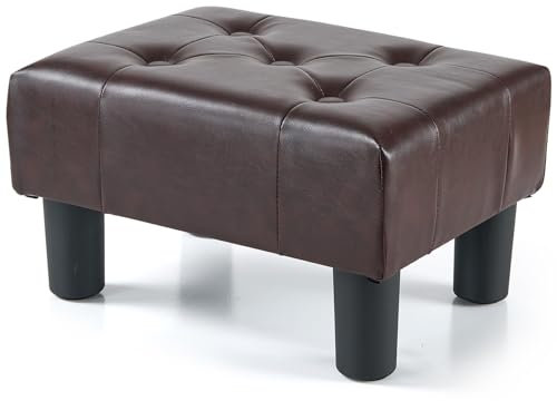 BRIAN & DANY Kleiner Fußhocker aus Kunstleder mit Beinen, Ottomane Fußstütze für Wohnzimmer und Eingangsbereich, Extra Sitzgelegenheit, Braun