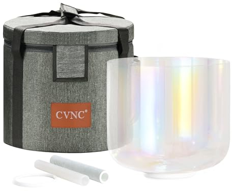 CVNC 432HZ 7 Inch C Note Root Chakra Clear with Cosmic Light Quartz Crystal Singing Bowl with Carry Case Bag for Sound Healing and Meditation