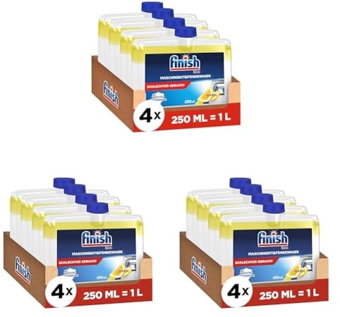 Finish Maschinentiefenreiniger Citrus – Flüssiger Maschinenreiniger gegen Kalk und Fett für eine saubere Spülmaschine – Sparpack mit 4 x 250 ml Maschinenpfleger mit Zitronenduft (Packung mit 3)