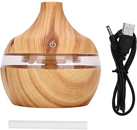 BuyWeek Aroma Diffusor, 300ml LED Ätherische Öle Diffusor Elektrischer USB Luftbefeuchter für Schlafzimmer Wohnzimmer Büro Spa, Helle Holzmaserung