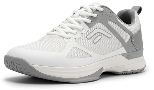 FitVille Herren Tennisschuhe Extra Weit Sportschuhe rutschfeste Hallenschuhe Atmungsaktive Badminton Schuhe Bequeme Fitnessschuhe Sneaker für Breite Füße,Weiß mit Grau,46 EU,Weit